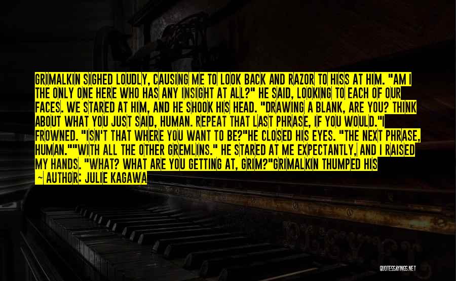 Julie Kagawa Quotes: Grimalkin Sighed Loudly, Causing Me To Look Back And Razor To Hiss At Him. Am I The Only One Here