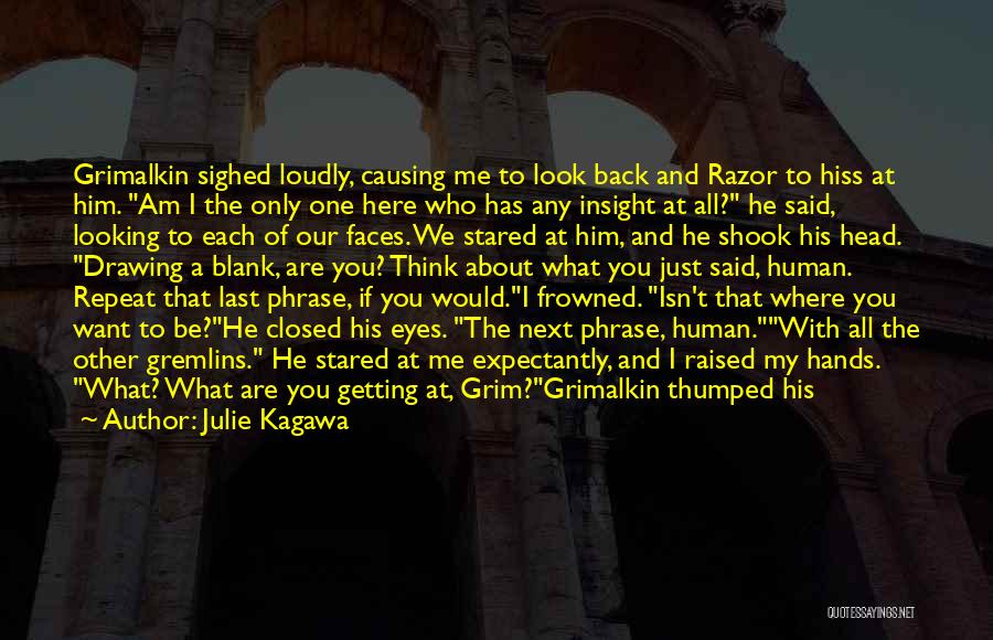 Julie Kagawa Quotes: Grimalkin Sighed Loudly, Causing Me To Look Back And Razor To Hiss At Him. Am I The Only One Here