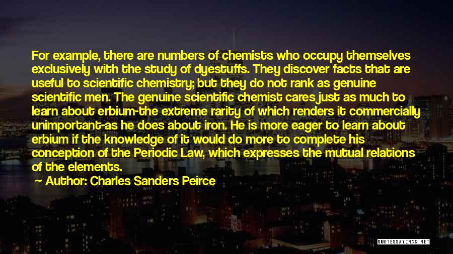 Charles Sanders Peirce Quotes: For Example, There Are Numbers Of Chemists Who Occupy Themselves Exclusively With The Study Of Dyestuffs. They Discover Facts That