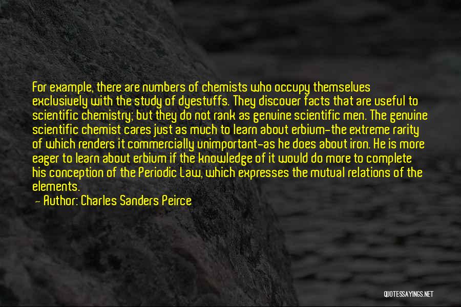 Charles Sanders Peirce Quotes: For Example, There Are Numbers Of Chemists Who Occupy Themselves Exclusively With The Study Of Dyestuffs. They Discover Facts That