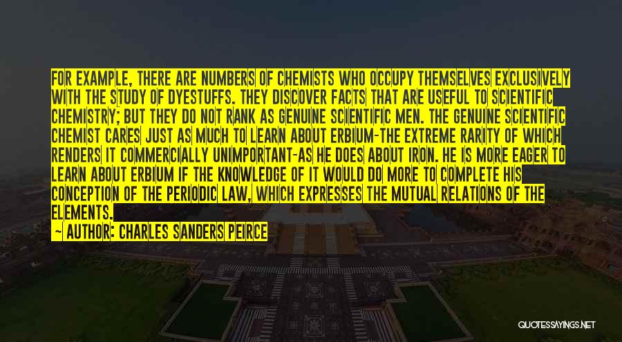 Charles Sanders Peirce Quotes: For Example, There Are Numbers Of Chemists Who Occupy Themselves Exclusively With The Study Of Dyestuffs. They Discover Facts That