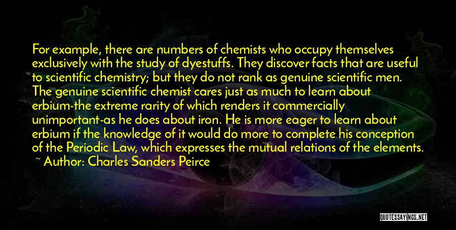 Charles Sanders Peirce Quotes: For Example, There Are Numbers Of Chemists Who Occupy Themselves Exclusively With The Study Of Dyestuffs. They Discover Facts That