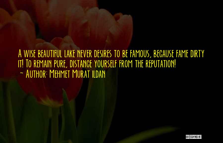 Mehmet Murat Ildan Quotes: A Wise Beautiful Lake Never Desires To Be Famous, Because Fame Dirty It! To Remain Pure, Distance Yourself From The