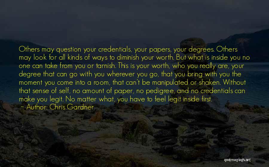 Chris Gardner Quotes: Others May Question Your Credentials, Your Papers, Your Degrees. Others May Look For All Kinds Of Ways To Diminish Your