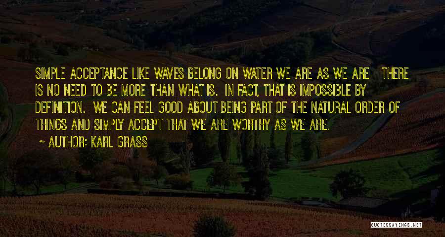 Karl Grass Quotes: Simple Acceptance Like Waves Belong On Water We Are As We Are There Is No Need To Be More Than