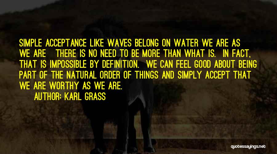 Karl Grass Quotes: Simple Acceptance Like Waves Belong On Water We Are As We Are There Is No Need To Be More Than