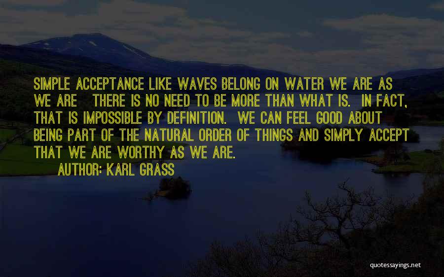 Karl Grass Quotes: Simple Acceptance Like Waves Belong On Water We Are As We Are There Is No Need To Be More Than