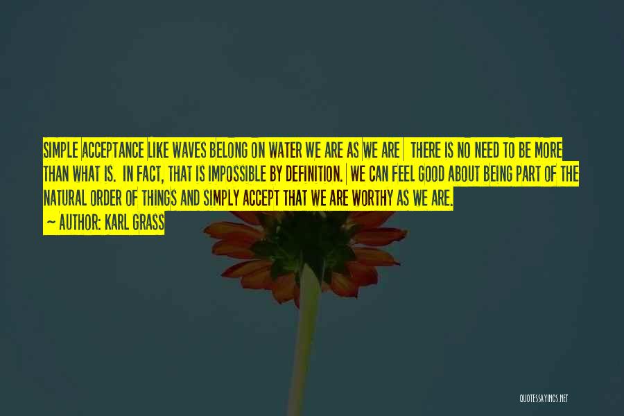 Karl Grass Quotes: Simple Acceptance Like Waves Belong On Water We Are As We Are There Is No Need To Be More Than