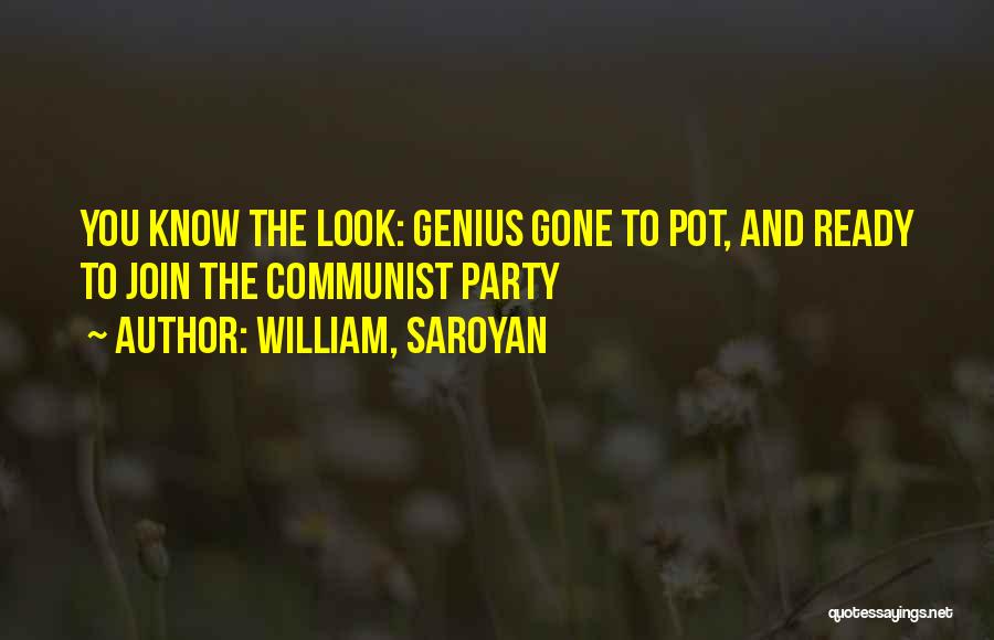 William, Saroyan Quotes: You Know The Look: Genius Gone To Pot, And Ready To Join The Communist Party