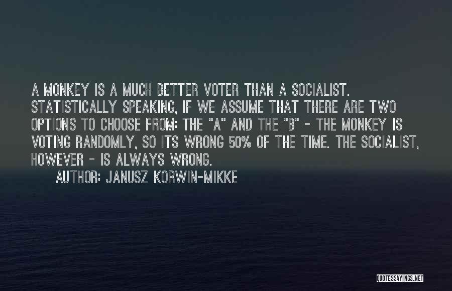 Janusz Korwin-Mikke Quotes: A Monkey Is A Much Better Voter Than A Socialist. Statistically Speaking, If We Assume That There Are Two Options