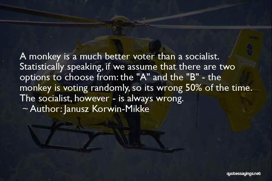 Janusz Korwin-Mikke Quotes: A Monkey Is A Much Better Voter Than A Socialist. Statistically Speaking, If We Assume That There Are Two Options