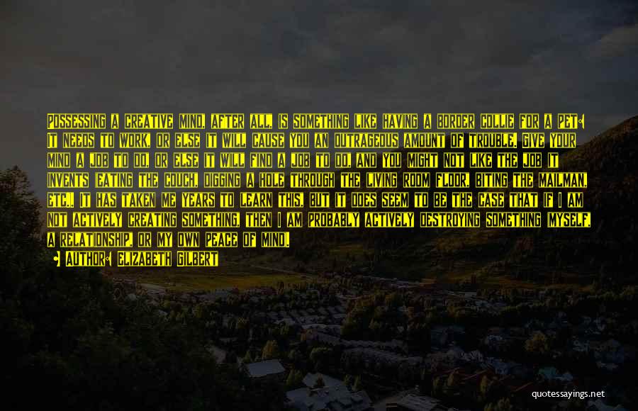 Elizabeth Gilbert Quotes: Possessing A Creative Mind, After All, Is Something Like Having A Border Collie For A Pet: It Needs To Work,