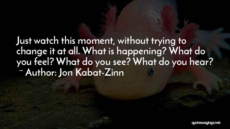 Jon Kabat-Zinn Quotes: Just Watch This Moment, Without Trying To Change It At All. What Is Happening? What Do You Feel? What Do