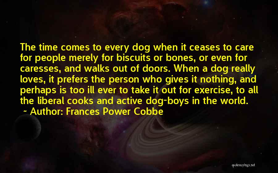 Frances Power Cobbe Quotes: The Time Comes To Every Dog When It Ceases To Care For People Merely For Biscuits Or Bones, Or Even