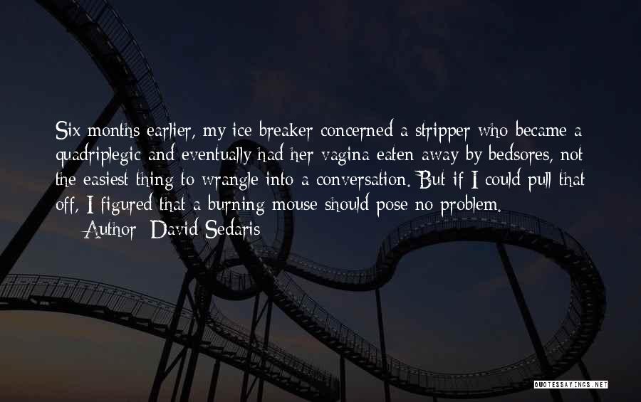 David Sedaris Quotes: Six Months Earlier, My Ice Breaker Concerned A Stripper Who Became A Quadriplegic And Eventually Had Her Vagina Eaten Away
