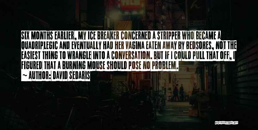 David Sedaris Quotes: Six Months Earlier, My Ice Breaker Concerned A Stripper Who Became A Quadriplegic And Eventually Had Her Vagina Eaten Away