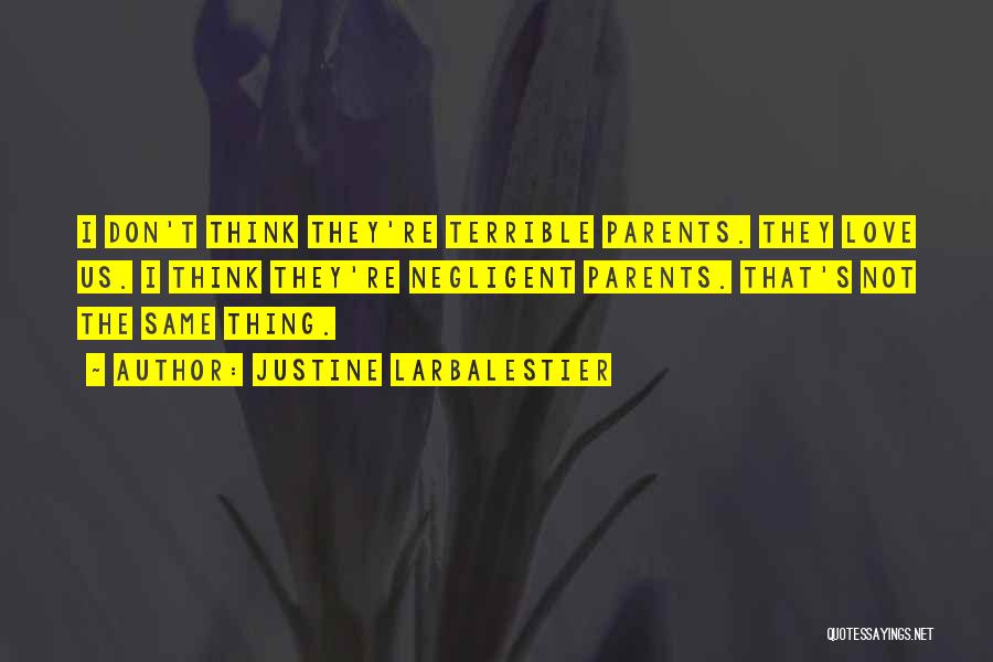 Justine Larbalestier Quotes: I Don't Think They're Terrible Parents. They Love Us. I Think They're Negligent Parents. That's Not The Same Thing.