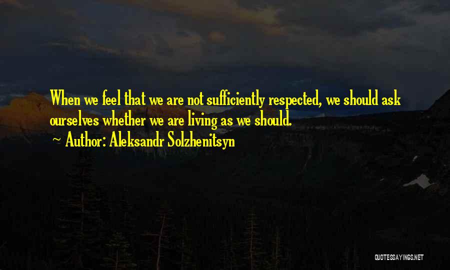 Aleksandr Solzhenitsyn Quotes: When We Feel That We Are Not Sufficiently Respected, We Should Ask Ourselves Whether We Are Living As We Should.