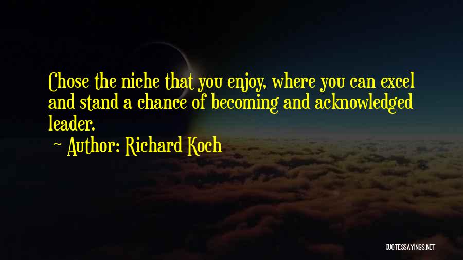 Richard Koch Quotes: Chose The Niche That You Enjoy, Where You Can Excel And Stand A Chance Of Becoming And Acknowledged Leader.