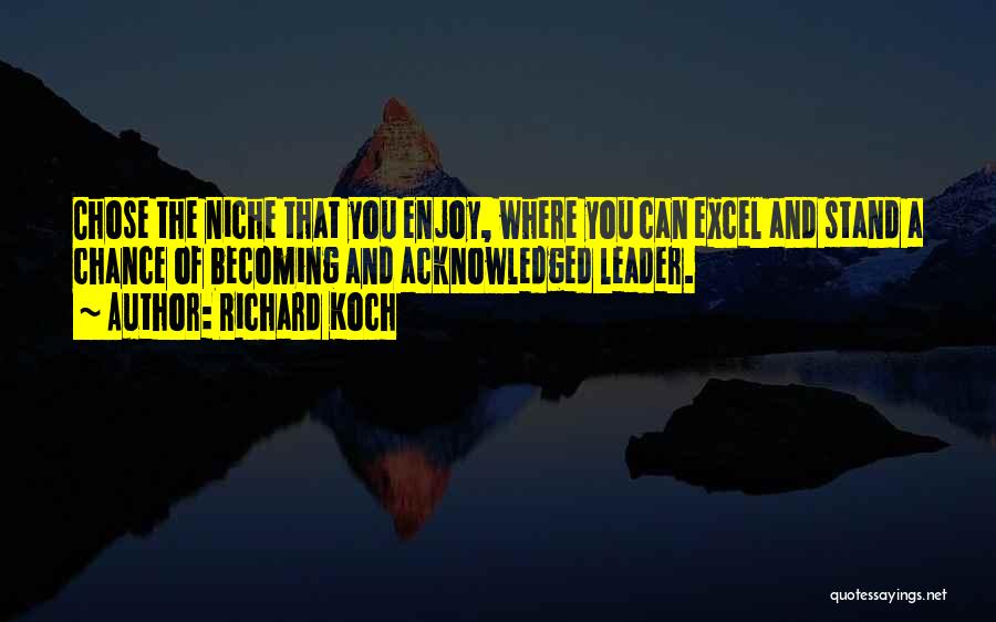 Richard Koch Quotes: Chose The Niche That You Enjoy, Where You Can Excel And Stand A Chance Of Becoming And Acknowledged Leader.