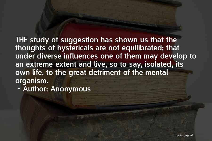 Anonymous Quotes: The Study Of Suggestion Has Shown Us That The Thoughts Of Hystericals Are Not Equilibrated; That Under Diverse Influences One