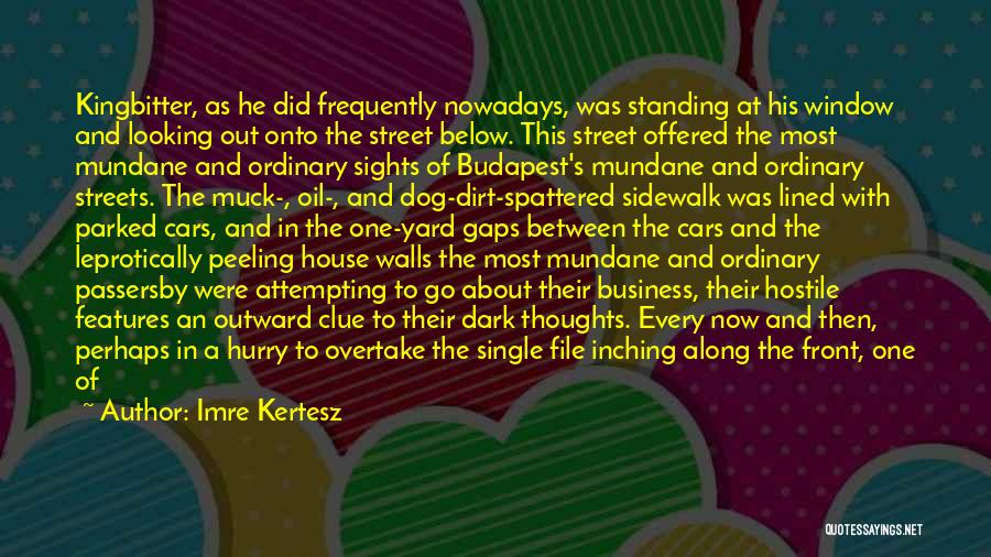 Imre Kertesz Quotes: Kingbitter, As He Did Frequently Nowadays, Was Standing At His Window And Looking Out Onto The Street Below. This Street