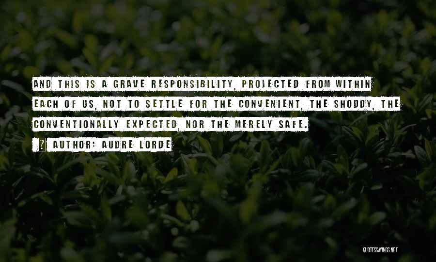 Audre Lorde Quotes: And This Is A Grave Responsibility, Projected From Within Each Of Us, Not To Settle For The Convenient, The Shoddy,