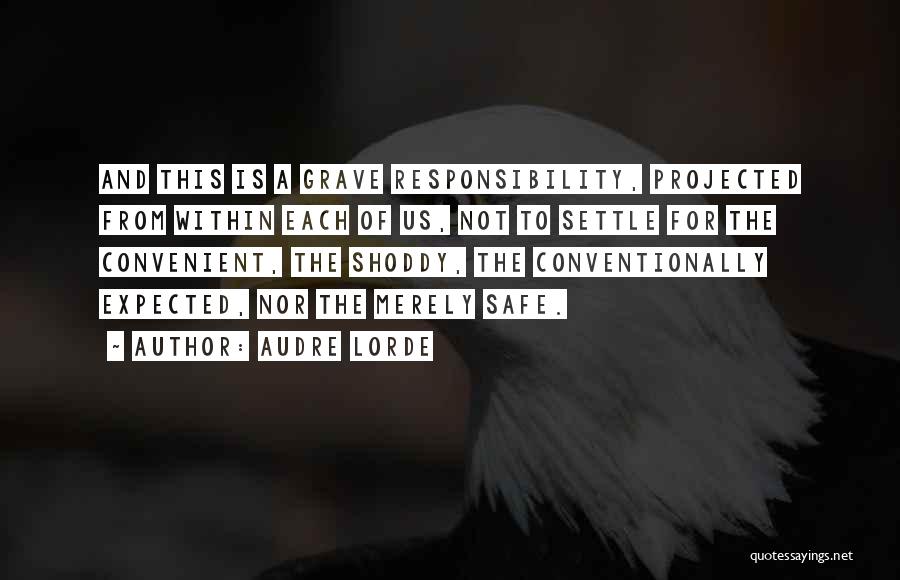 Audre Lorde Quotes: And This Is A Grave Responsibility, Projected From Within Each Of Us, Not To Settle For The Convenient, The Shoddy,