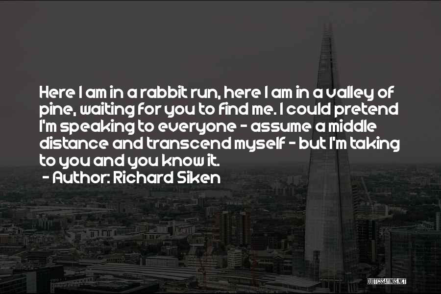 Richard Siken Quotes: Here I Am In A Rabbit Run, Here I Am In A Valley Of Pine, Waiting For You To Find