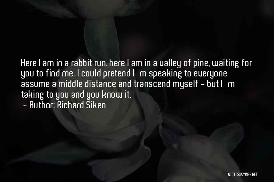 Richard Siken Quotes: Here I Am In A Rabbit Run, Here I Am In A Valley Of Pine, Waiting For You To Find