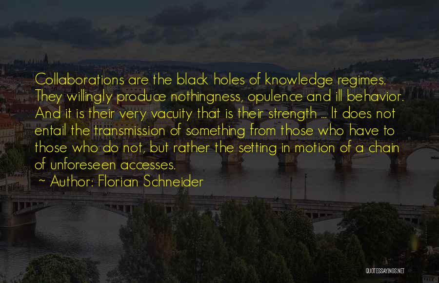 Florian Schneider Quotes: Collaborations Are The Black Holes Of Knowledge Regimes. They Willingly Produce Nothingness, Opulence And Ill Behavior. And It Is Their