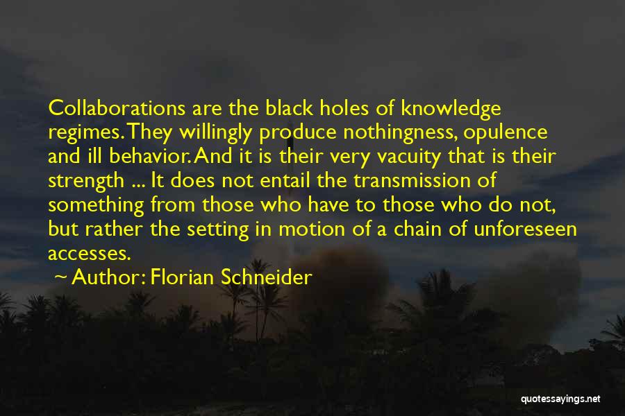 Florian Schneider Quotes: Collaborations Are The Black Holes Of Knowledge Regimes. They Willingly Produce Nothingness, Opulence And Ill Behavior. And It Is Their