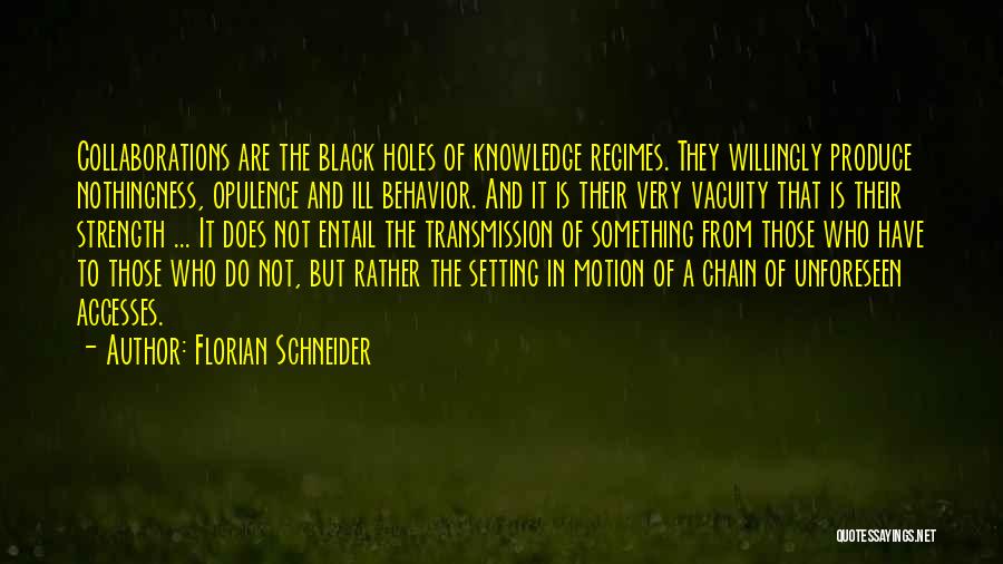 Florian Schneider Quotes: Collaborations Are The Black Holes Of Knowledge Regimes. They Willingly Produce Nothingness, Opulence And Ill Behavior. And It Is Their