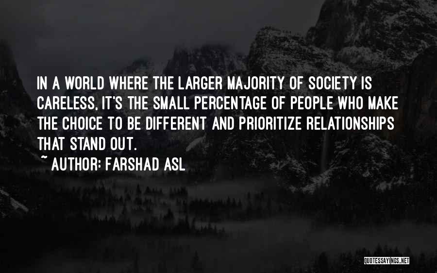 Farshad Asl Quotes: In A World Where The Larger Majority Of Society Is Careless, It's The Small Percentage Of People Who Make The