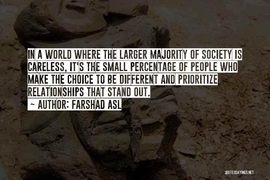 Farshad Asl Quotes: In A World Where The Larger Majority Of Society Is Careless, It's The Small Percentage Of People Who Make The