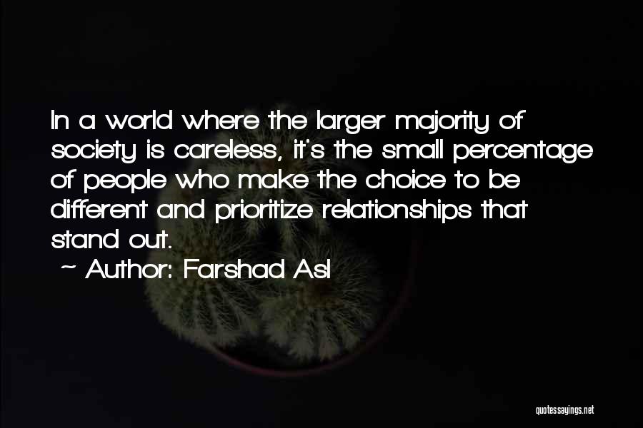 Farshad Asl Quotes: In A World Where The Larger Majority Of Society Is Careless, It's The Small Percentage Of People Who Make The