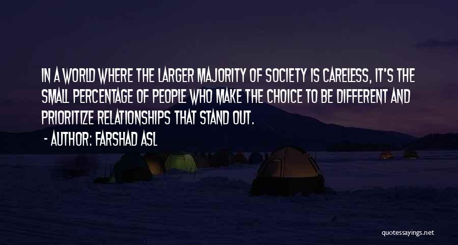 Farshad Asl Quotes: In A World Where The Larger Majority Of Society Is Careless, It's The Small Percentage Of People Who Make The