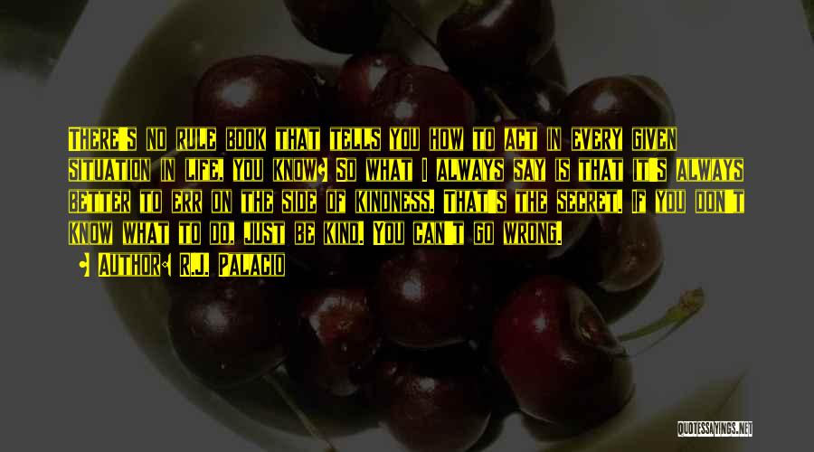 R.J. Palacio Quotes: There's No Rule Book That Tells You How To Act In Every Given Situation In Life, You Know? So What