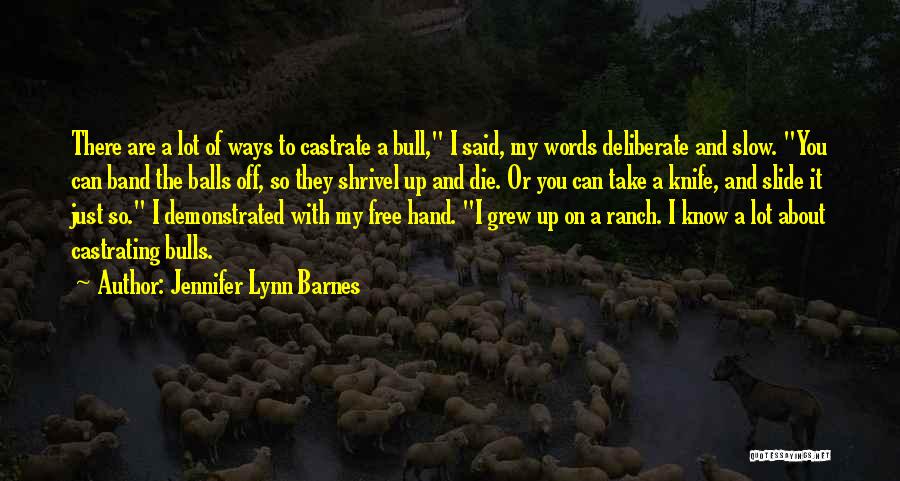 Jennifer Lynn Barnes Quotes: There Are A Lot Of Ways To Castrate A Bull, I Said, My Words Deliberate And Slow. You Can Band