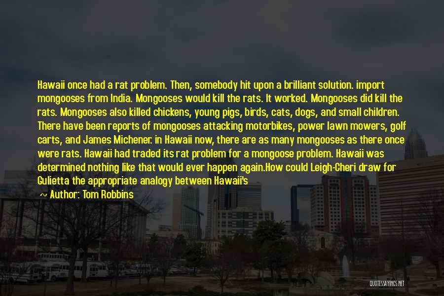 Tom Robbins Quotes: Hawaii Once Had A Rat Problem. Then, Somebody Hit Upon A Brilliant Solution. Import Mongooses From India. Mongooses Would Kill