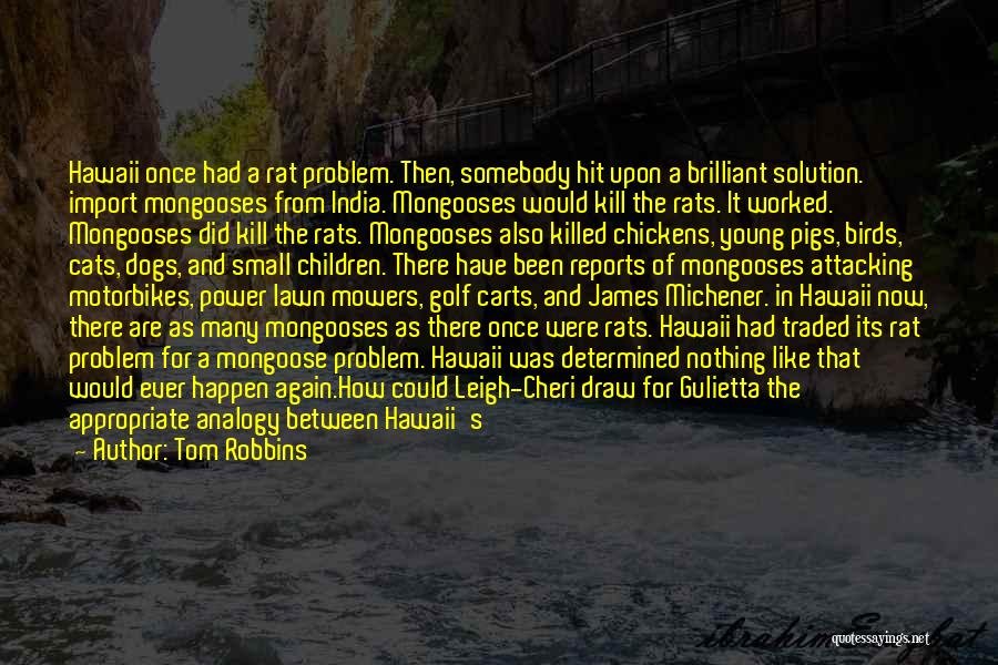 Tom Robbins Quotes: Hawaii Once Had A Rat Problem. Then, Somebody Hit Upon A Brilliant Solution. Import Mongooses From India. Mongooses Would Kill