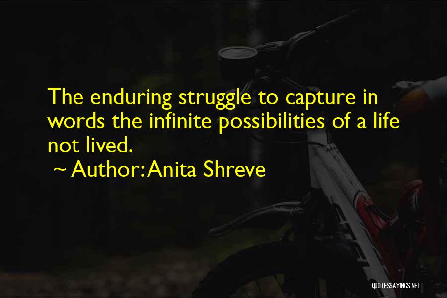 Anita Shreve Quotes: The Enduring Struggle To Capture In Words The Infinite Possibilities Of A Life Not Lived.