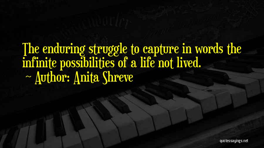 Anita Shreve Quotes: The Enduring Struggle To Capture In Words The Infinite Possibilities Of A Life Not Lived.