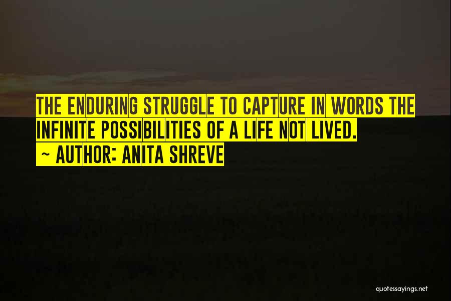Anita Shreve Quotes: The Enduring Struggle To Capture In Words The Infinite Possibilities Of A Life Not Lived.
