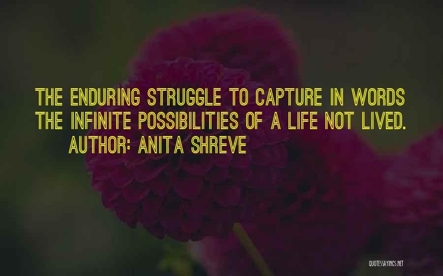 Anita Shreve Quotes: The Enduring Struggle To Capture In Words The Infinite Possibilities Of A Life Not Lived.