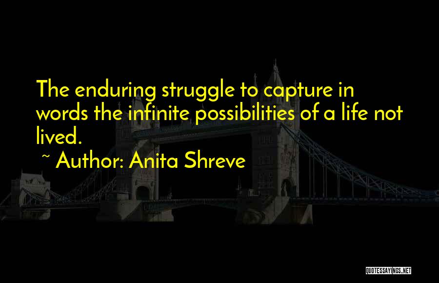 Anita Shreve Quotes: The Enduring Struggle To Capture In Words The Infinite Possibilities Of A Life Not Lived.
