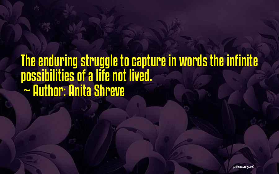 Anita Shreve Quotes: The Enduring Struggle To Capture In Words The Infinite Possibilities Of A Life Not Lived.