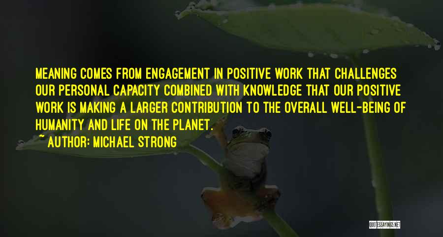 Michael Strong Quotes: Meaning Comes From Engagement In Positive Work That Challenges Our Personal Capacity Combined With Knowledge That Our Positive Work Is