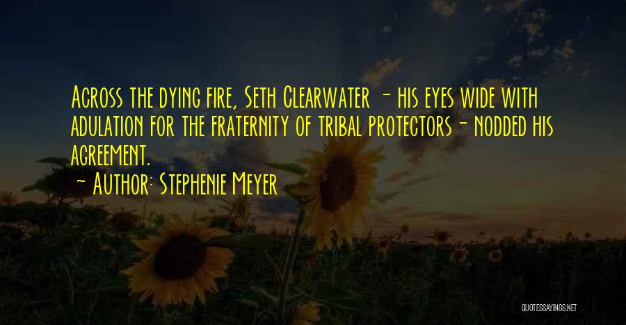 Stephenie Meyer Quotes: Across The Dying Fire, Seth Clearwater - His Eyes Wide With Adulation For The Fraternity Of Tribal Protectors- Nodded His