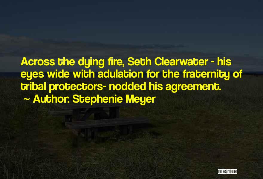 Stephenie Meyer Quotes: Across The Dying Fire, Seth Clearwater - His Eyes Wide With Adulation For The Fraternity Of Tribal Protectors- Nodded His